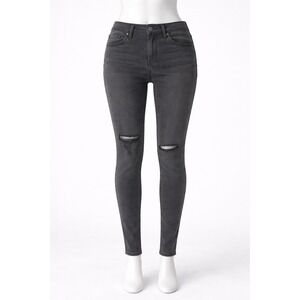 NWT Madewell 9 Mid-Rise Skinny Jeans Black Distressed Raw Hem H2230 Size 26